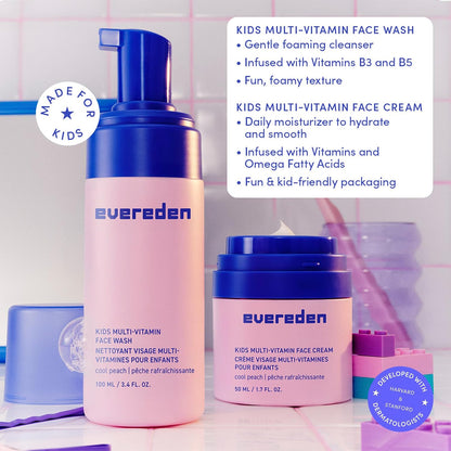 Evereden Kids Multi-Vitamin Face Wash & Cream Set, Vegan, Peach, Ages 3+