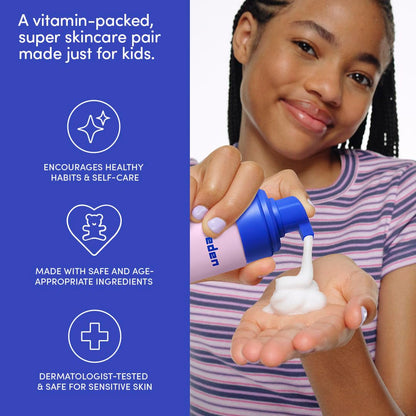 Evereden Kids Multi-Vitamin Face Wash & Cream Set, Vegan, Peach, Ages 3+