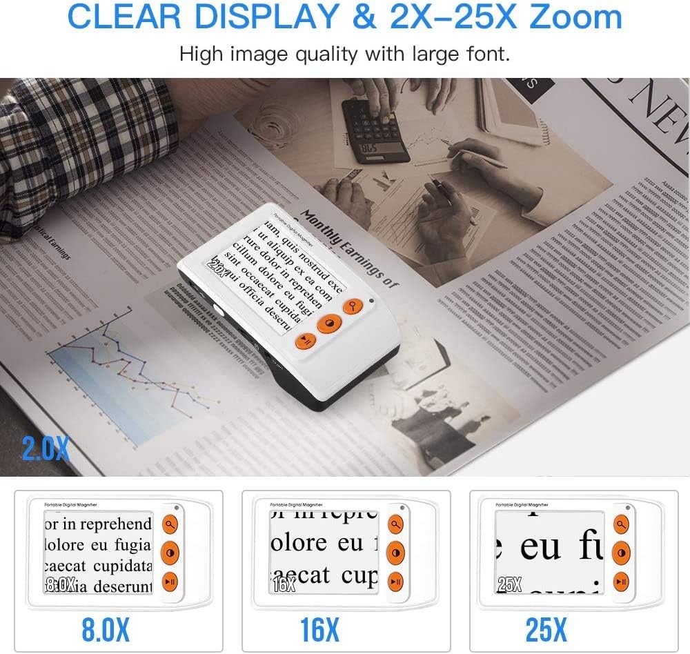 Eyoyo 3.5" Portable Digital Video Magnifier, 2X-25X Zoom Reading Aid White