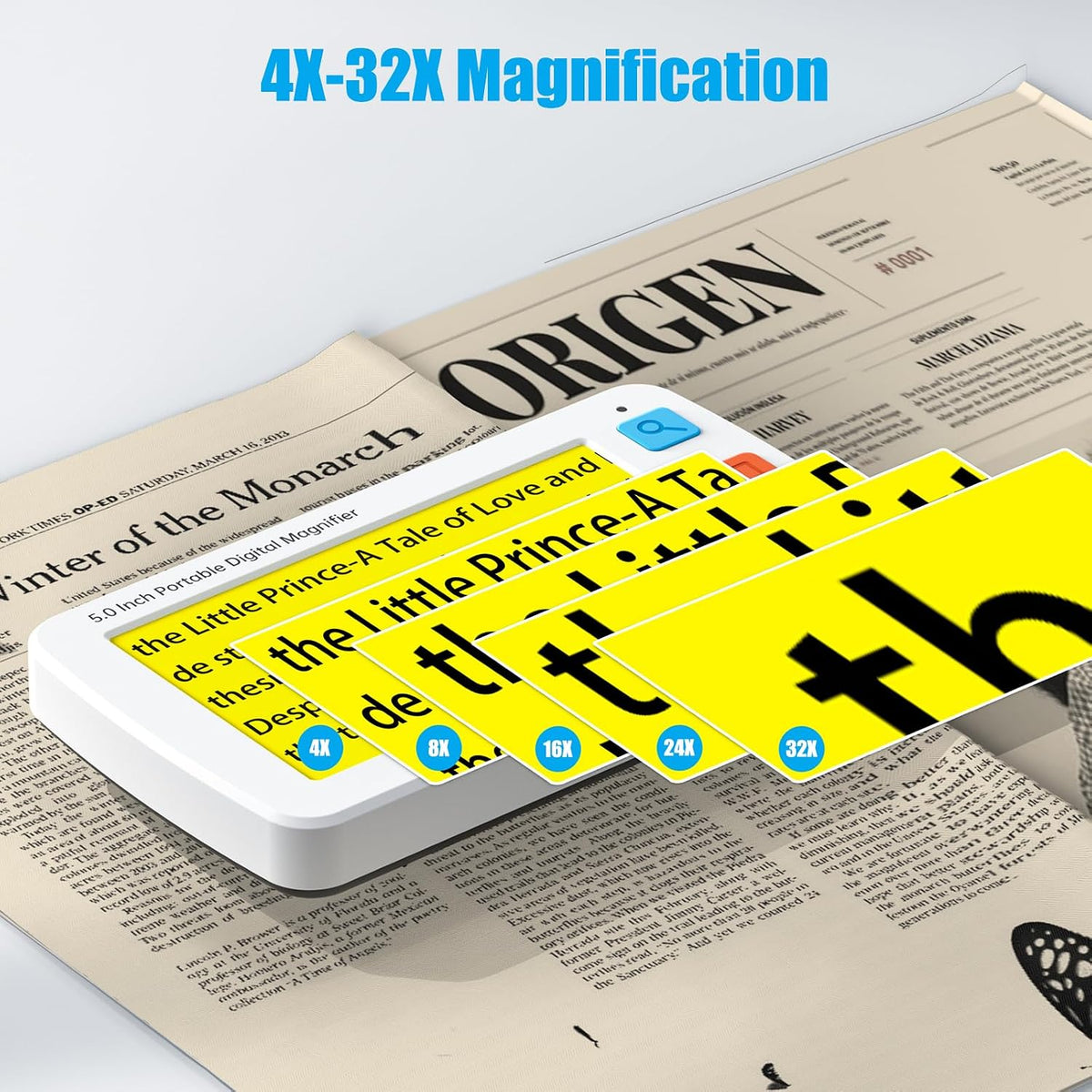 Eyoyo 5" Portable Digital Video Magnifier, 4X-32X Zoom w/Foldable Handle..