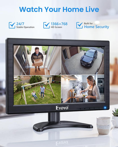 Eyoyo 12" Inch TFT LCD Monitor with AV HDMI BNC VGA Input 1366x768