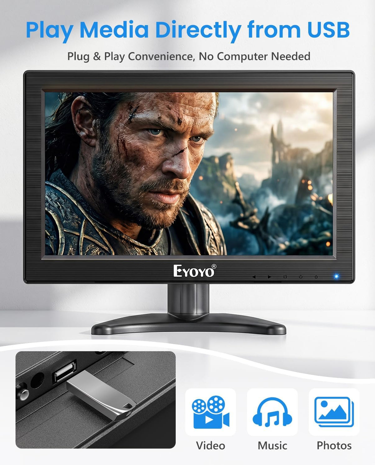 Eyoyo 12" Inch TFT LCD Monitor with AV HDMI BNC VGA Input 1366x768