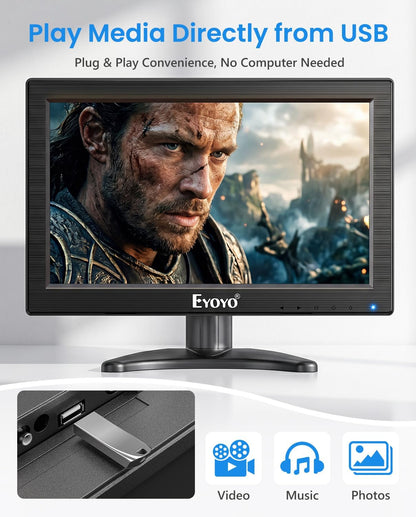 Eyoyo 12" Inch TFT LCD Monitor with AV HDMI BNC VGA Input 1366x768