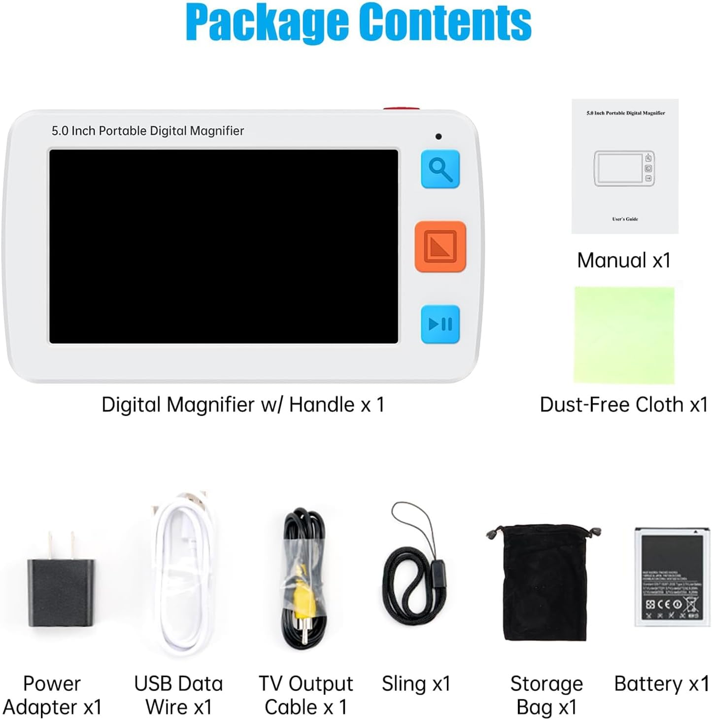 Eyoyo 5" Portable Digital Video Magnifier, 4X-32X Zoom w/Foldable Handle..