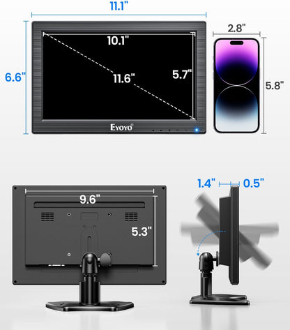 Eyoyo 12" Inch TFT LCD Monitor with AV HDMI BNC VGA Input 1366x768