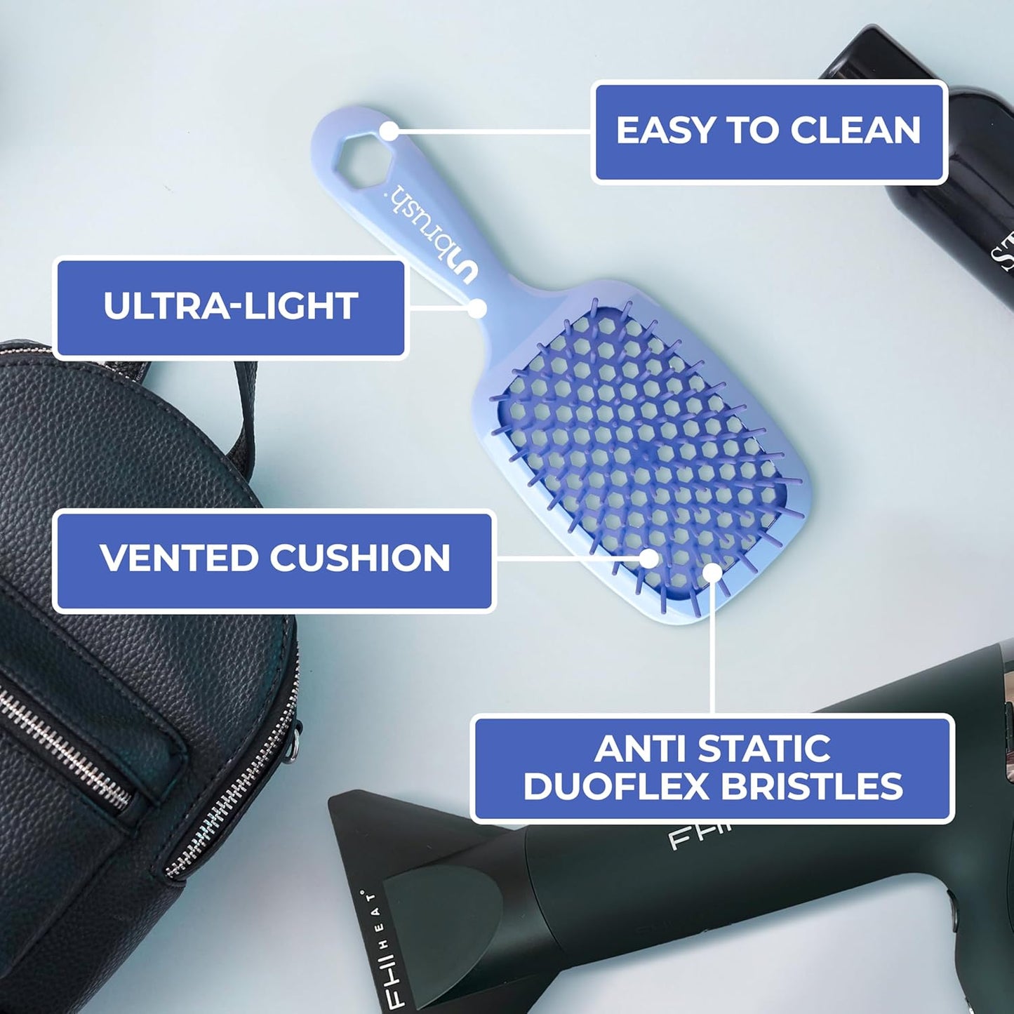 FHI Heat UNbrush Detangling Brush for Pain-Free Brushing on All Wet or Dry Hair Types — Durable DuoFlex Anti-Static Bristles..