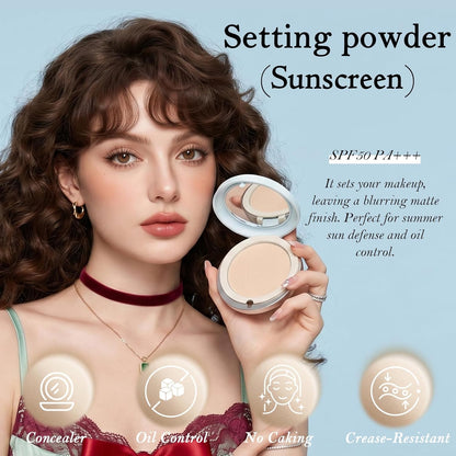 Face Matte Pressed Powder Compact, Oil Control SPF 50 Translucent Sunscreen Loose Setting Powder