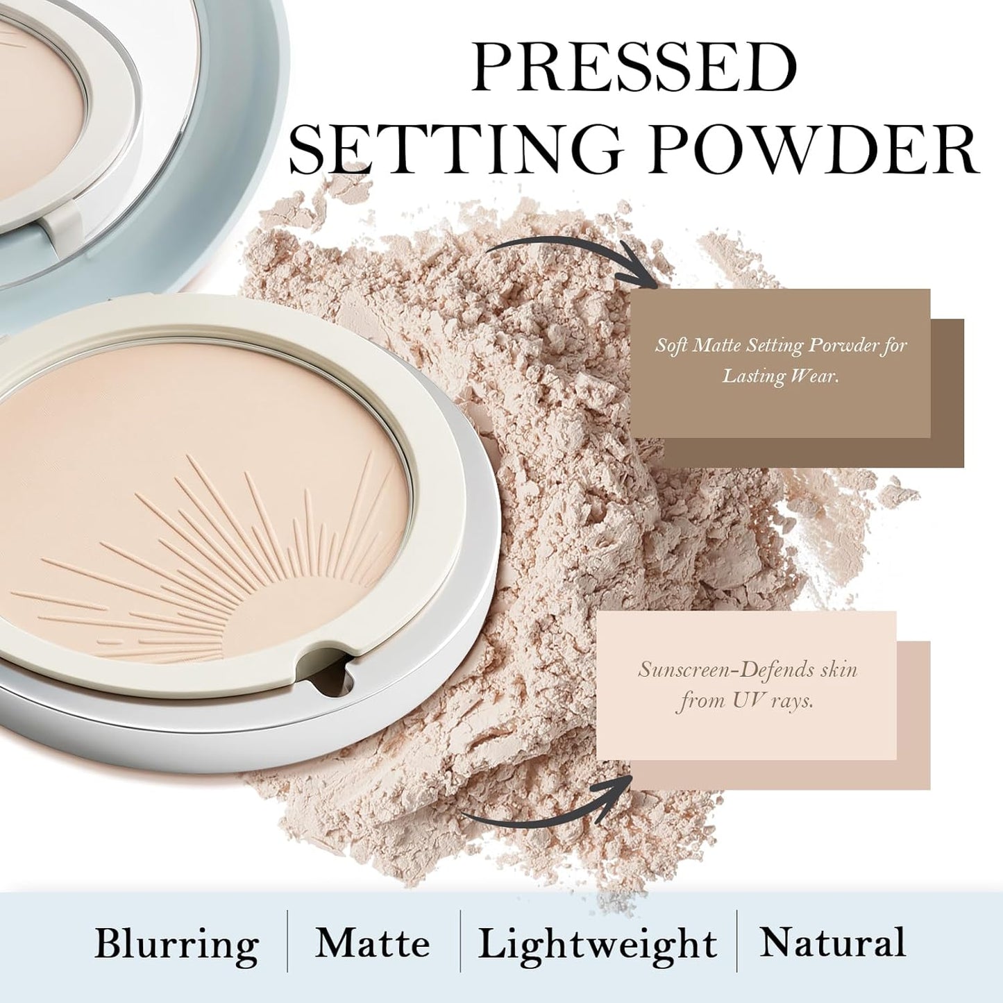 Face Matte Pressed Powder Compact, Oil Control SPF 50 Translucent Sunscreen Loose Setting Powder