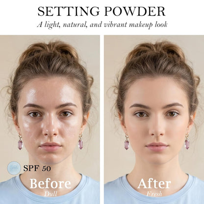Face Matte Pressed Powder Compact, Oil Control SPF 50 Translucent Sunscreen Loose Setting Powder