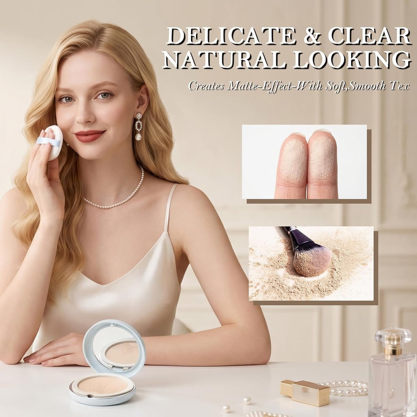 Face Matte Pressed Powder Compact, Oil Control SPF 50 Translucent Sunscreen Loose Setting Powder