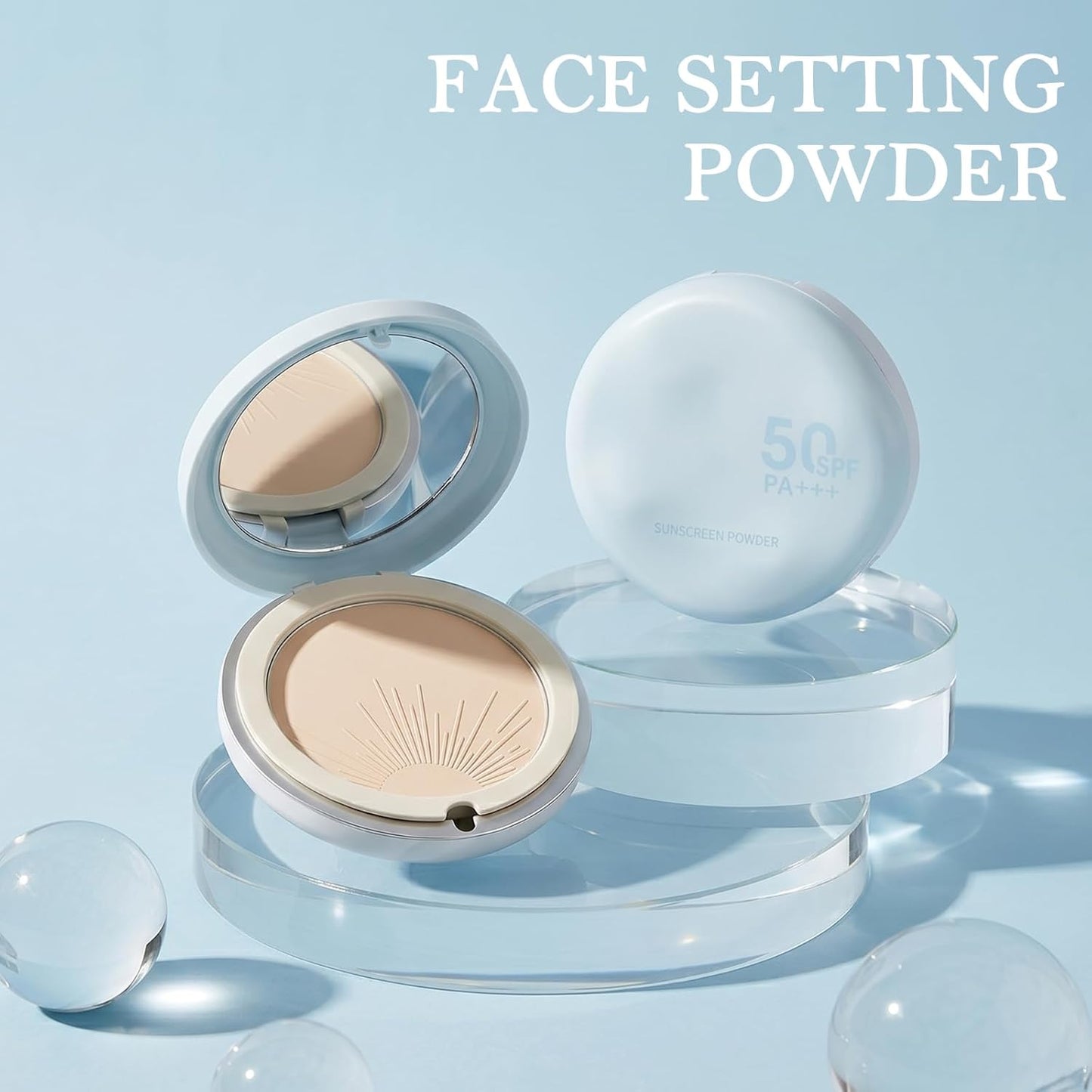 Face Matte Pressed Powder Compact, Oil Control SPF 50 Translucent Sunscreen Loose Setting Powder