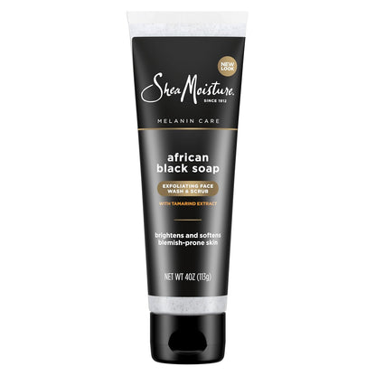 SheaMoisture Facial Wash and Scrub African Black Soap for Blemish Prone Skin to Clarify Skin 4 oz