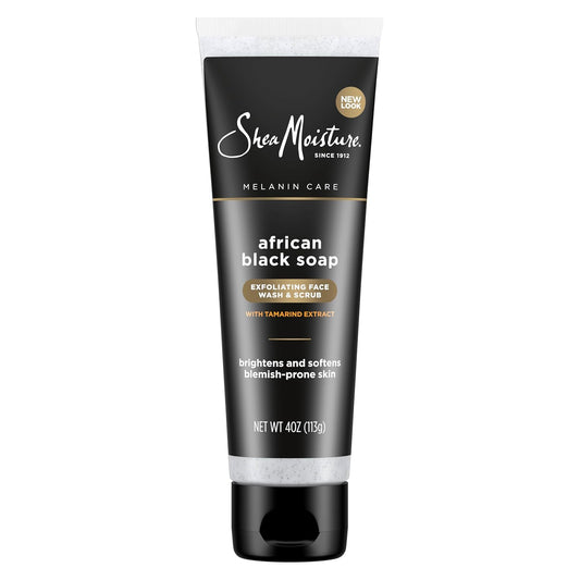 SheaMoisture Facial Wash and Scrub African Black Soap for Blemish Prone Skin to Clarify Skin 4 oz