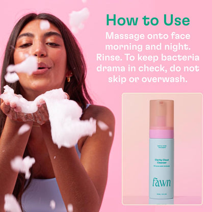 Fawn Clarity Cloud Cleanser, Facial Cleanser with Glycolic Acid and Tea Tree Oil for Teen and Young Skin..
