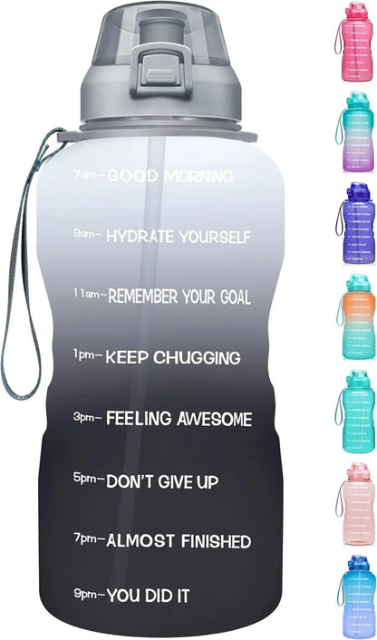 Fidus Large 1 Gallon/128 oz Motivational Water Bottle with Time Marker & Straw