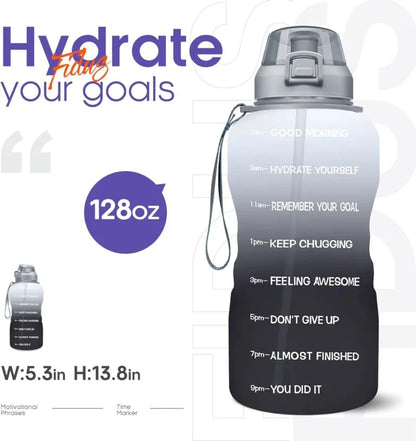 Fidus Large 1 Gallon/128 oz Motivational Water Bottle with Time Marker & Straw