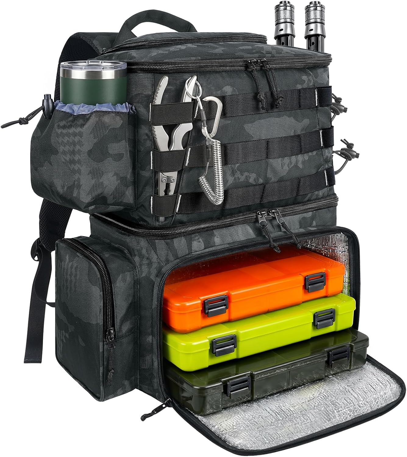 MATEIN Fishing Backpack, Water Resistant Tackle Storage Bag for Men (Camouflage)