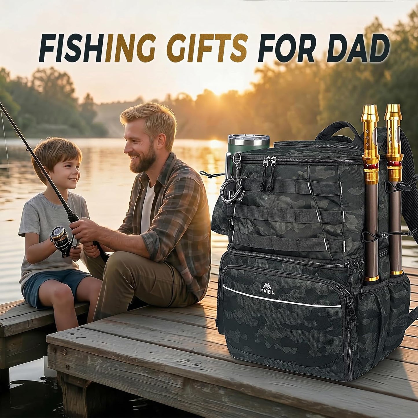 MATEIN Fishing Backpack, Water Resistant Tackle Storage Bag for Men (Camouflage)