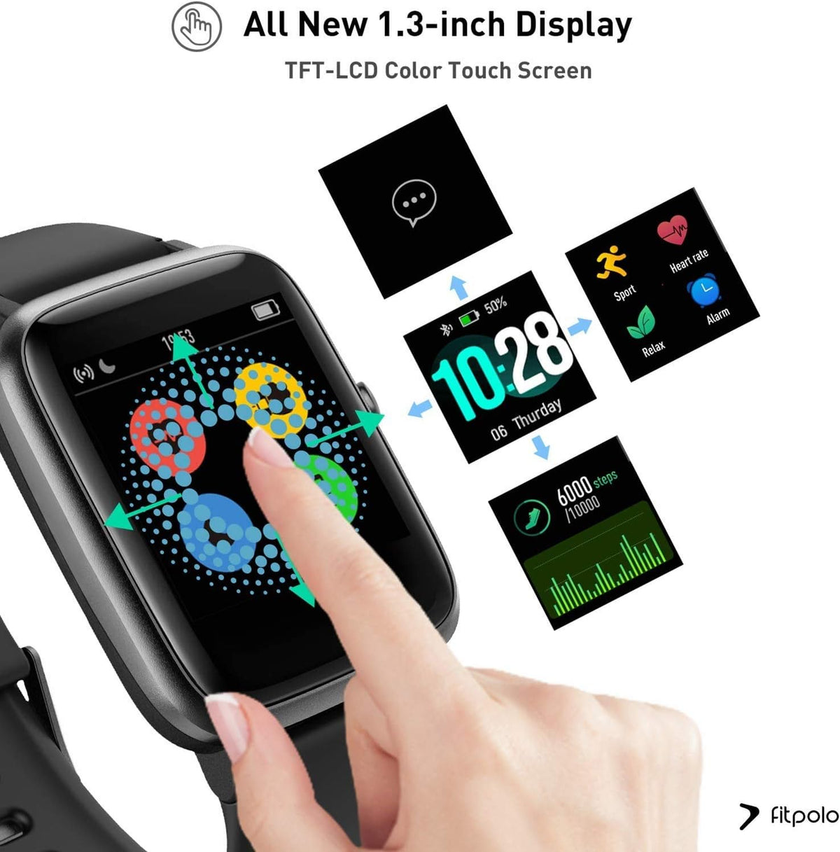 Fitpolo Smart Watch for Men Women(Make/Answer Call),1.8” Ultra-HD Display