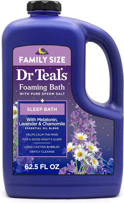 Dr Teal's Foaming Bath with Pure Epsom Salt, Sleep Blend with Melatonin, Lavender & Chamomile Essential Oils, 62.5 fl oz