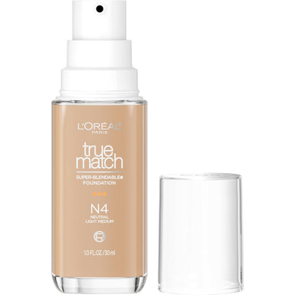 L'Oreal Paris True Match Super-Blendable Foundation, Medium Coverage Liquid Foundation Makeup, N4..