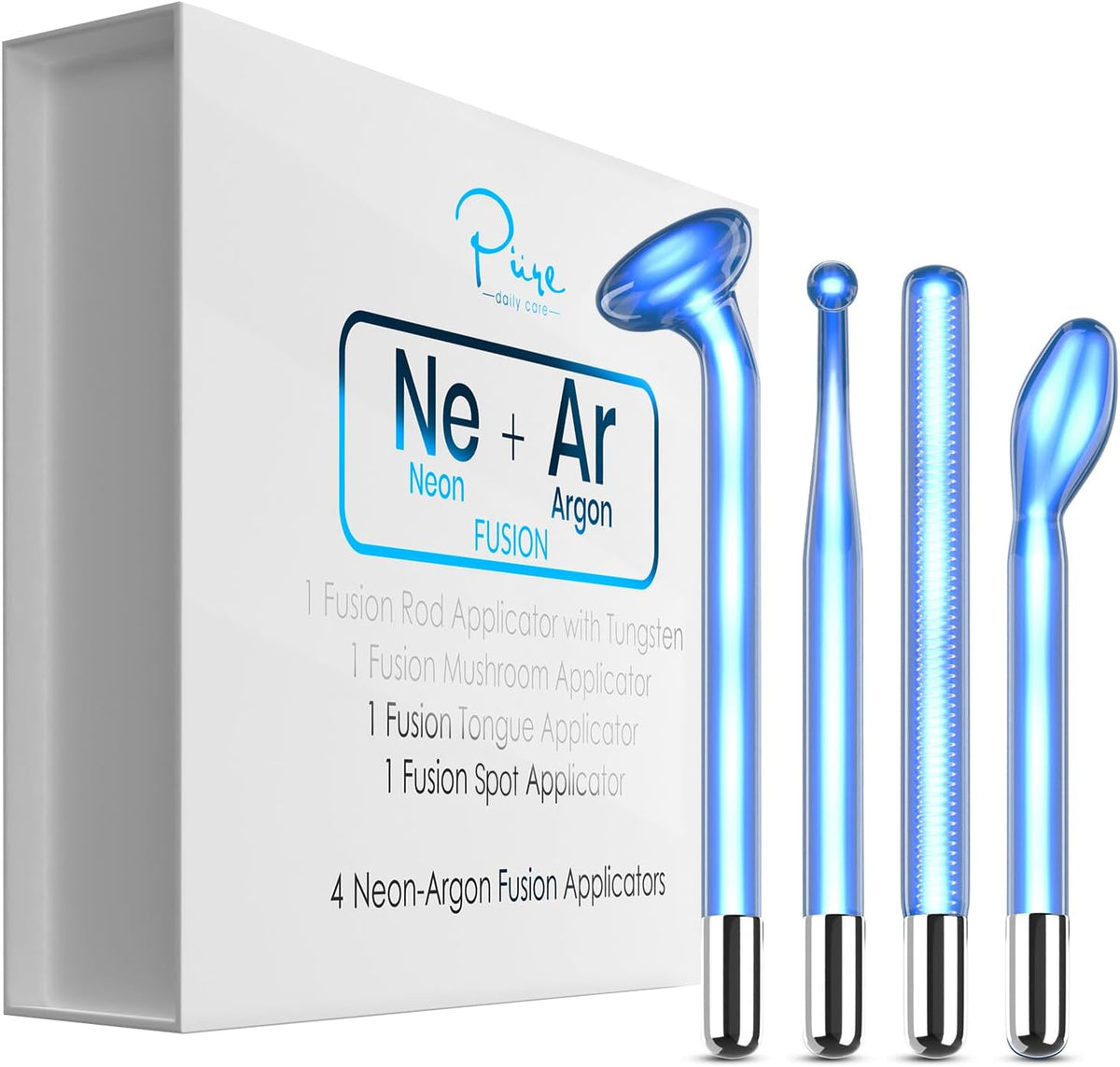 4-Piece Fusion Wand Acessory Set for Nuderma Wands - NuDerma NOT Included - Neon &amp; Argon Fusion Glass applicators..