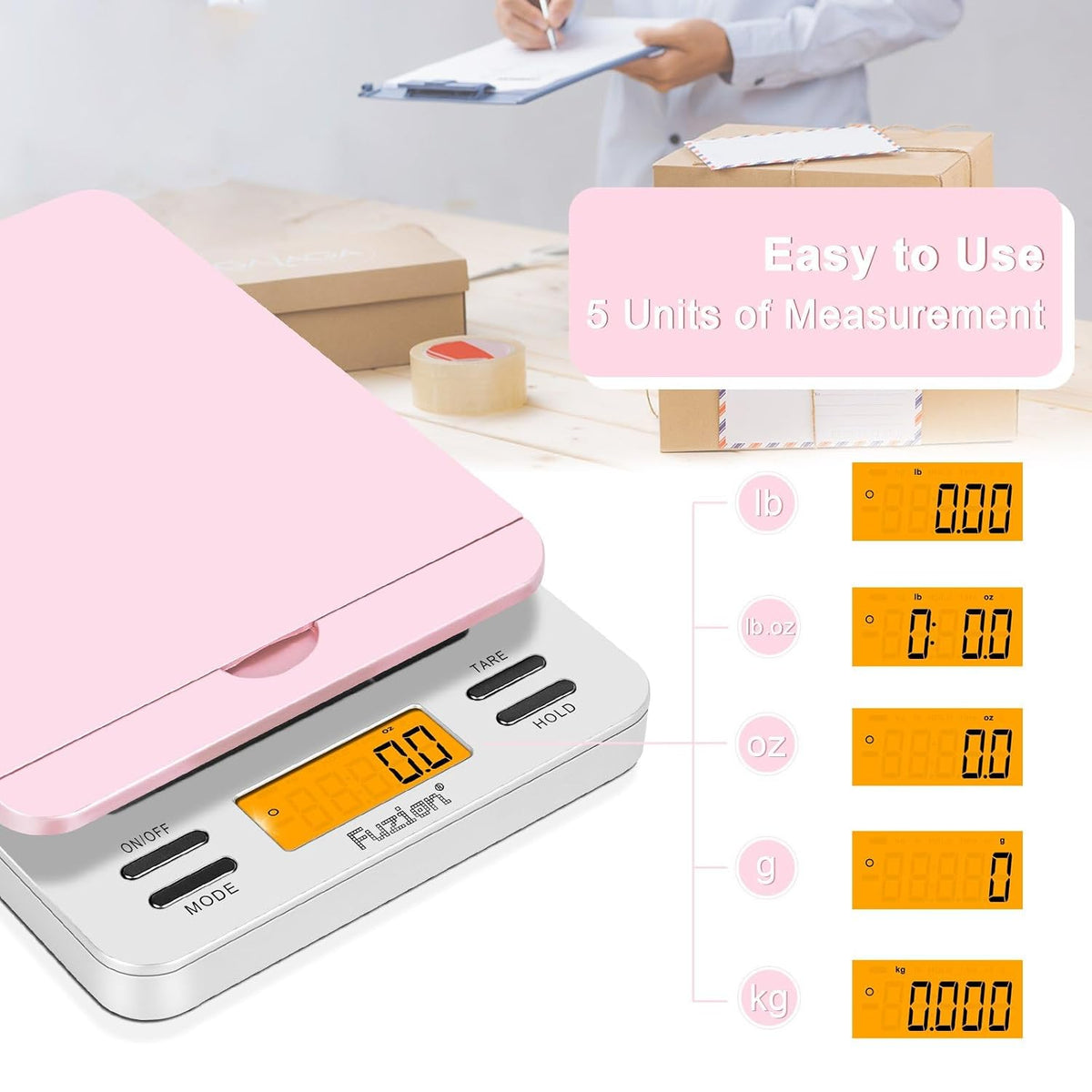 Fuzion Digital Postal Scale, 86lb x 0.1oz Shipping Scale for Packages, Pink