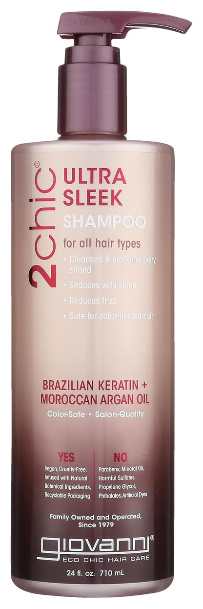 GIOVANNI 2chic Ultra-Sleek Shampoo, Anti-Frizz Formula, Coconut, 24 oz | Brazilian Phyto-Keratin & Moroccan Argan Oil..