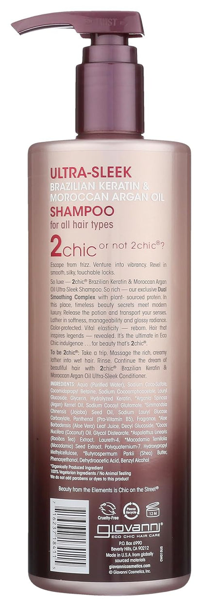 GIOVANNI 2chic Ultra-Sleek Shampoo, Anti-Frizz Formula, Coconut, 24 oz | Brazilian Phyto-Keratin & Moroccan Argan Oil..
