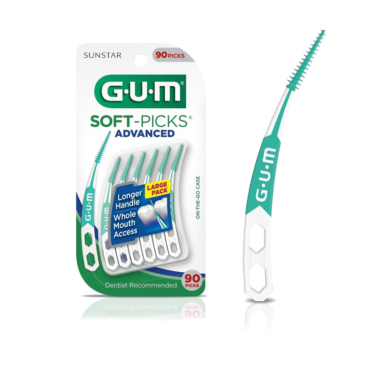 GUM Soft-Picks Advanced Interdental Picks, 90 Count | Soft bristles, Longer curved handle..