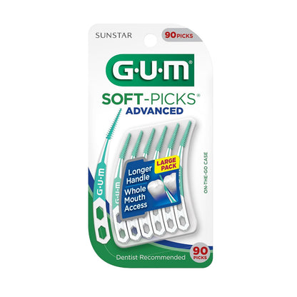 GUM Soft-Picks Advanced Interdental Picks, 90 Count | Soft bristles, Longer curved handle..