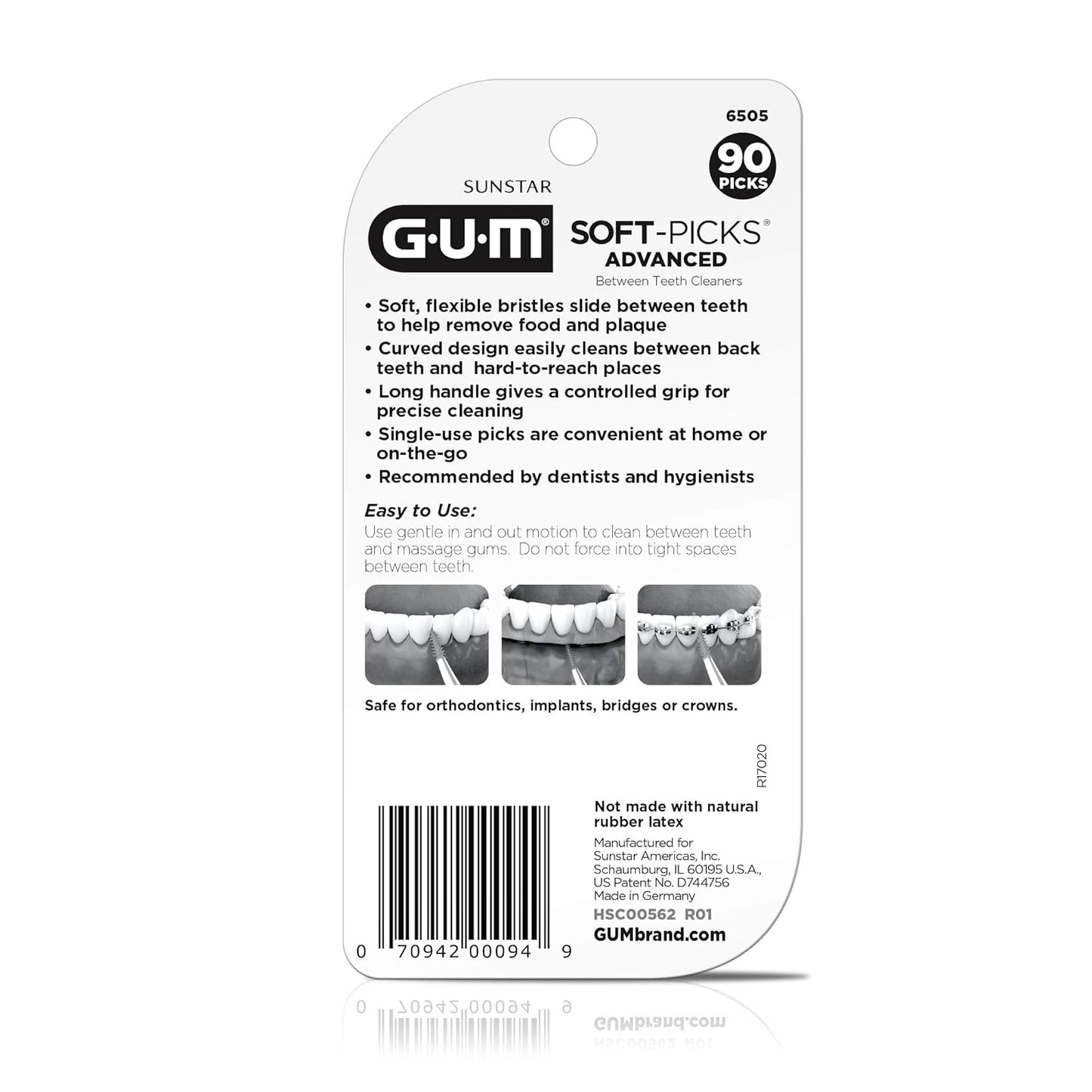 GUM Soft-Picks Advanced Interdental Picks, 90 Count | Soft bristles, Longer curved handle..