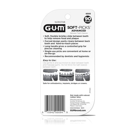 GUM Soft-Picks Advanced Interdental Picks, 90 Count | Soft bristles, Longer curved handle..