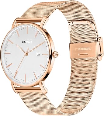 BUREI Men Wrist Watches Fashion Minimalist Thin Analog Quartz Waterproof Watches (Rose Gold)
