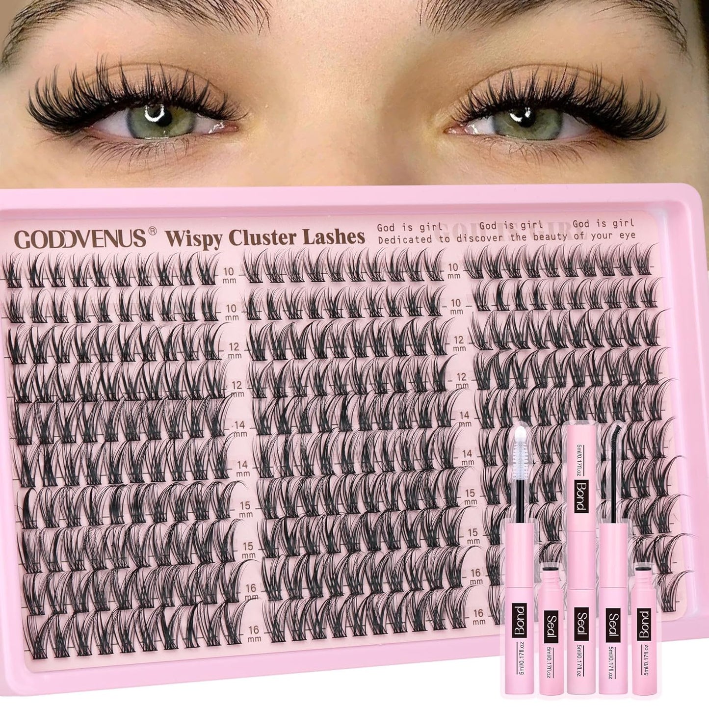 Goddvenus Lash Clusters Kit Wispy Eyelash Clusters Lashes Natural DIY Lash Extension Kit 10-16mm Cluster Eyelash Extensions Kit..