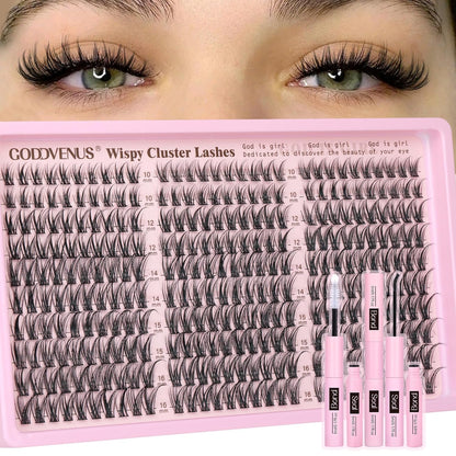 Goddvenus Lash Clusters Kit Wispy Eyelash Clusters Lashes Natural DIY Lash Extension Kit 10-16mm Cluster Eyelash Extensions Kit..