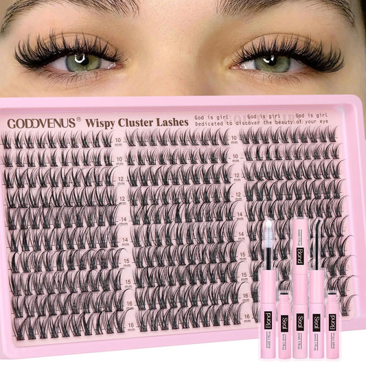 Goddvenus Lash Clusters Kit Wispy Eyelash Clusters Lashes Natural DIY Lash Extension Kit 10-16mm Cluster Eyelash Extensions Kit..