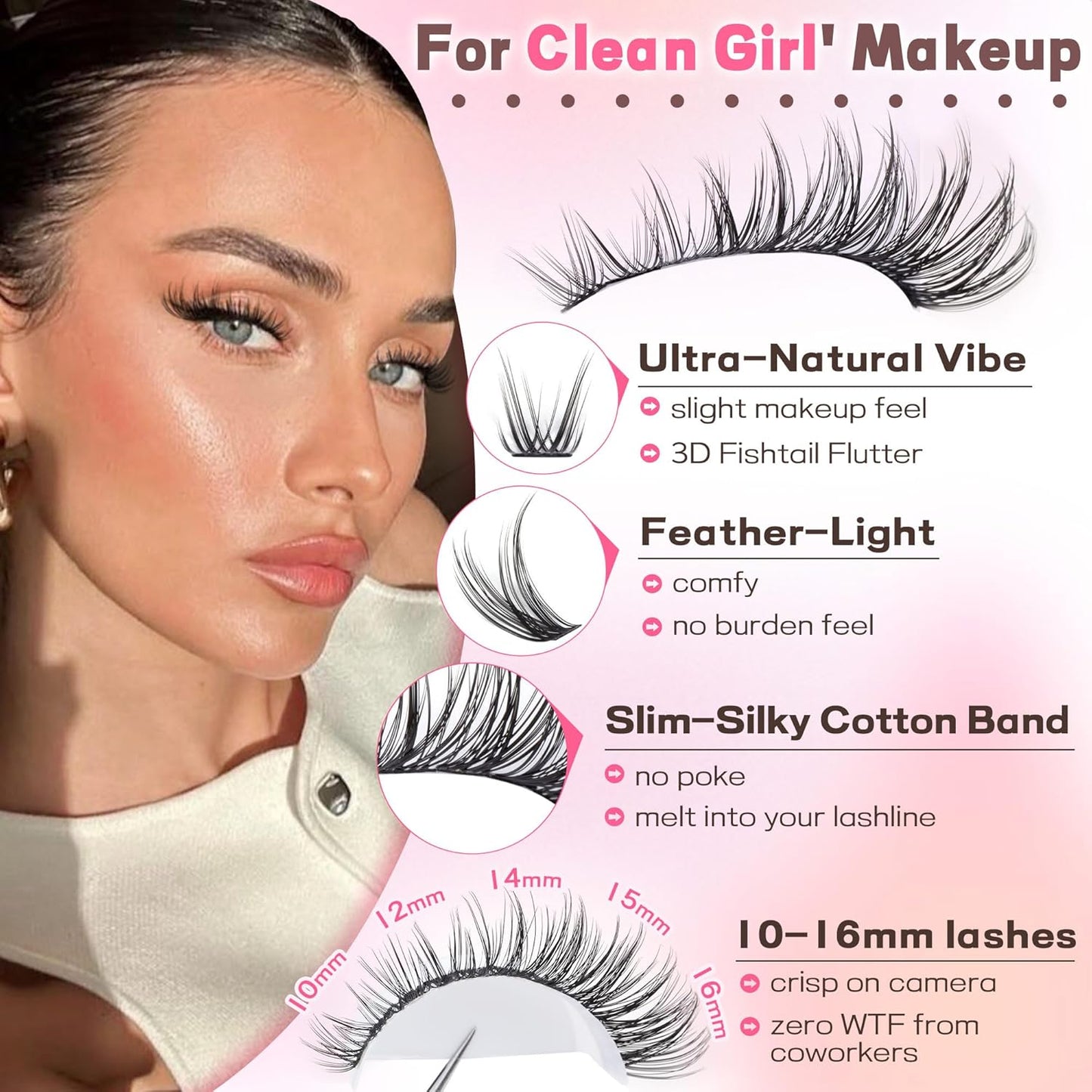 Goddvenus Lash Clusters Kit Wispy Eyelash Clusters Lashes Natural DIY Lash Extension Kit 10-16mm Cluster Eyelash Extensions Kit..