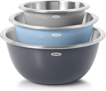 OXO Good Grips 3-Piece Stainless Steel Mixing Bowl Set - Blue & Gray