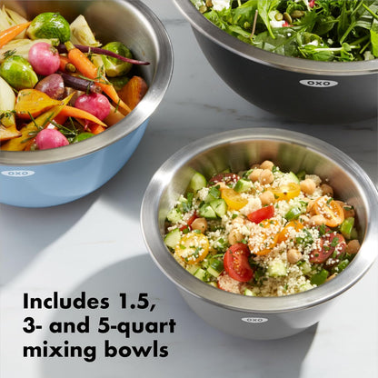 OXO Good Grips 3-Piece Stainless Steel Mixing Bowl Set - Blue & Gray