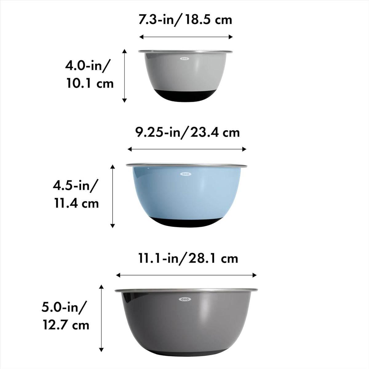 OXO Good Grips 3-Piece Stainless Steel Mixing Bowl Set - Blue & Gray