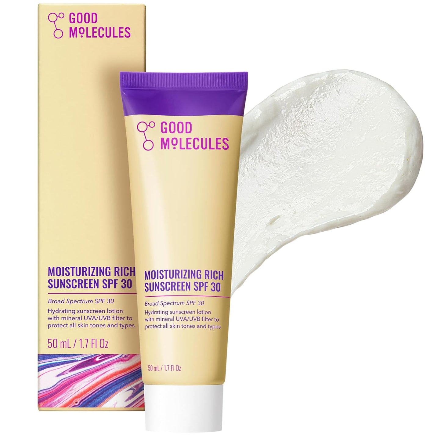 Good Molecules Moisturizing Rich Sunscreen SPF 30 – Mineral Zinc Oxide Face Sunscreen - 50 ml / 1.7 fl oz