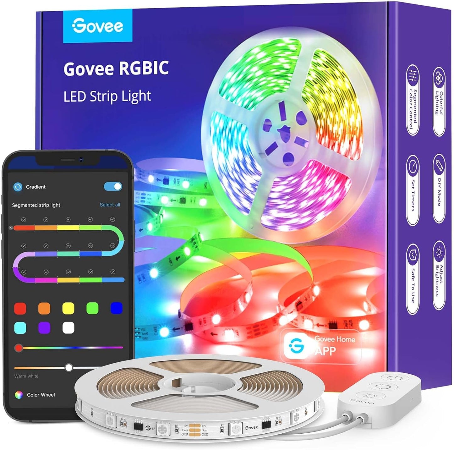 Govee 16.4ft RGBIC LED Strip Lights, Smart App Control Light for Bedroom