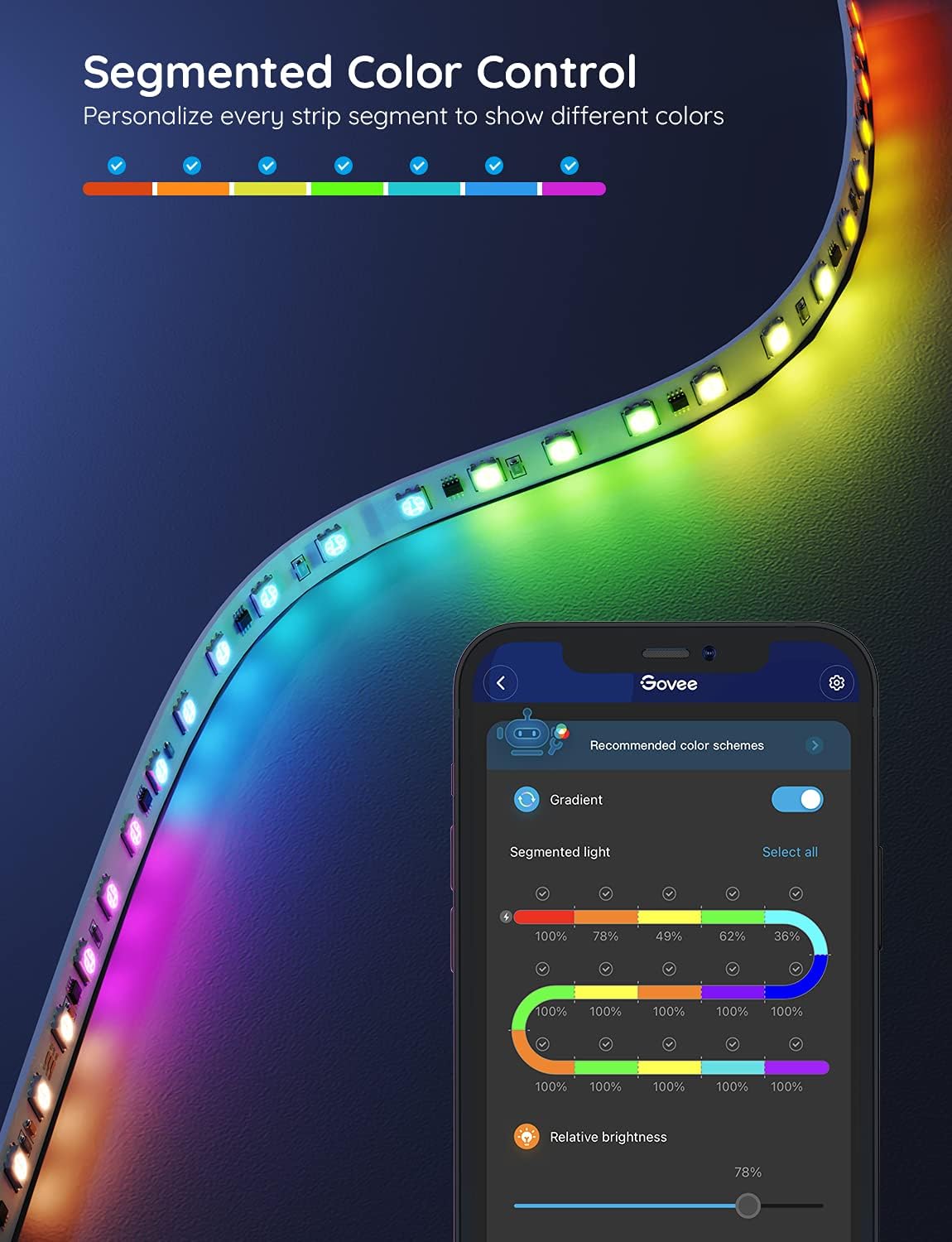 Govee 16.4ft RGBIC LED Strip Lights, Smart App Control Light for Bedroom