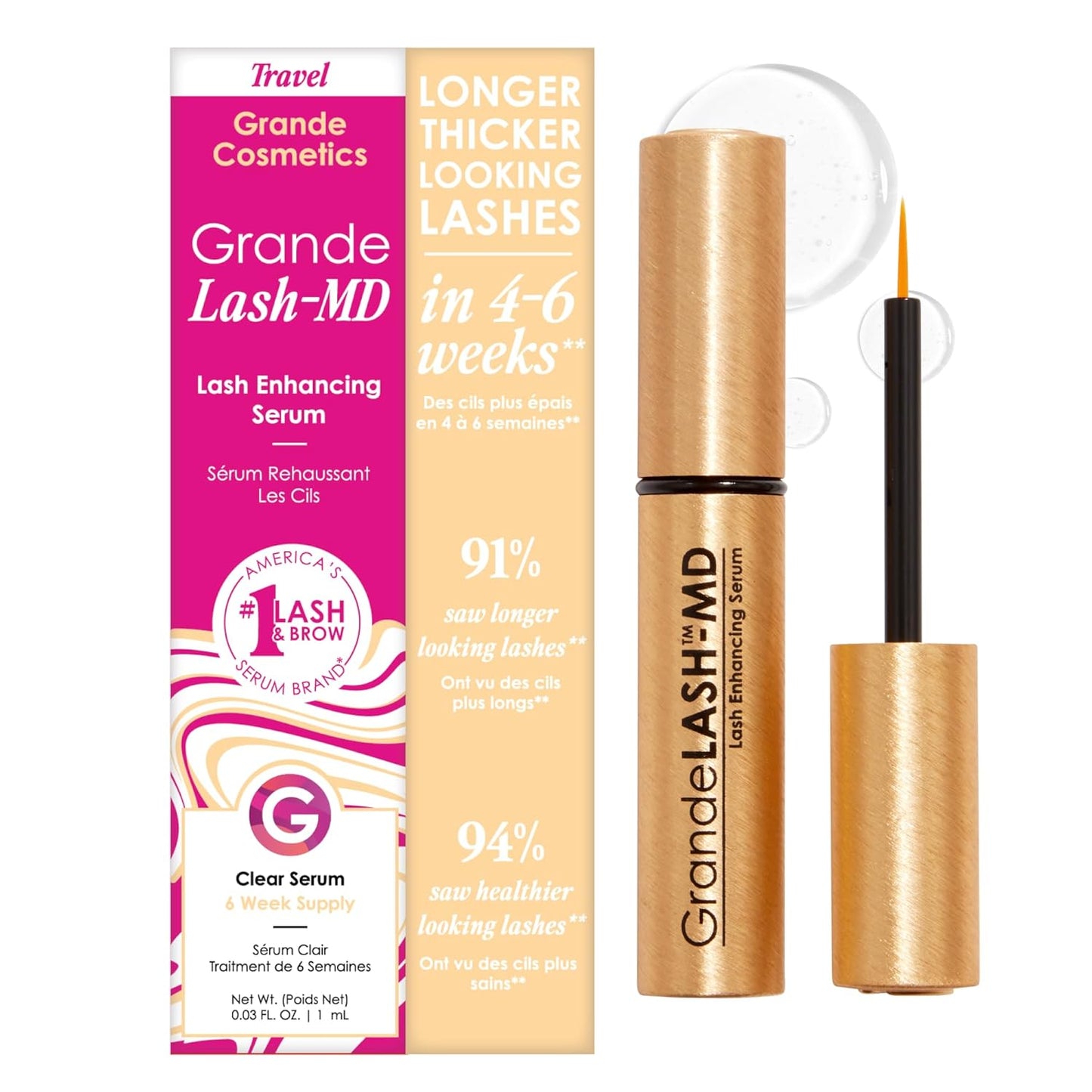 Grande Cosmetics GrandeLASH-MD Lash Enhancing Serum - Peptide & Vitamin Infused Formula..