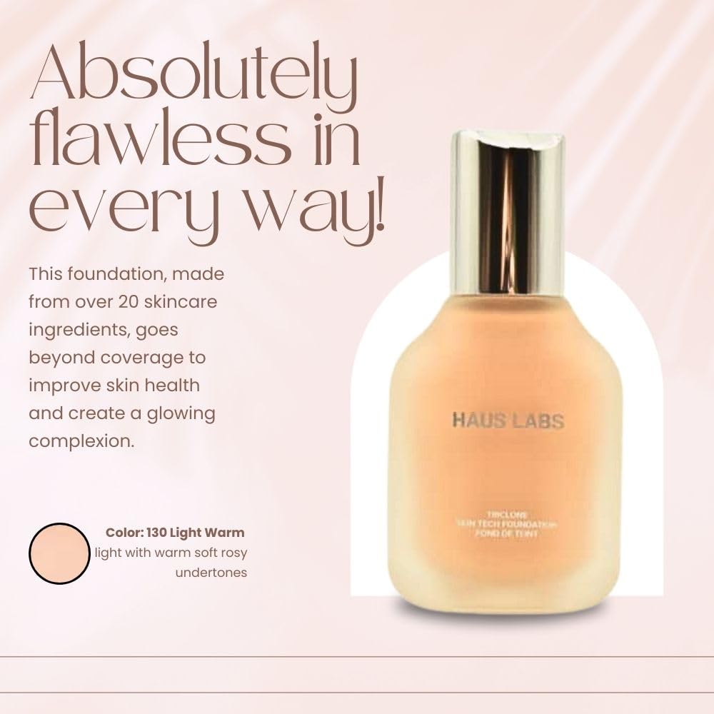 HAUS LABS BY LADY GAGA Triclone Skin Tech Medium Coverage Foundation with Fermented Arnica 130 Light Warm