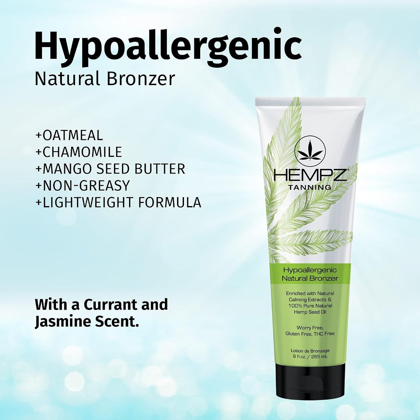 HEMPZ Hypoallergenic Natural Bronzer - Herbal Moisturizing Self Tanning Lotion for Tanning Beds, Beach, Sun 9 Fl OZ