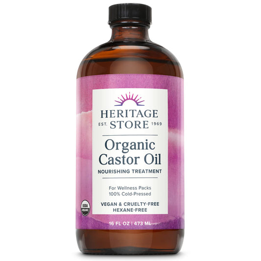 HERITAGE STORE Organic Castor Oil - Glass Bottle - Nourishing Treatment for Hair and Skin - Eyelash Serum for Eyelashes, Brows, Castor Oil Packs..