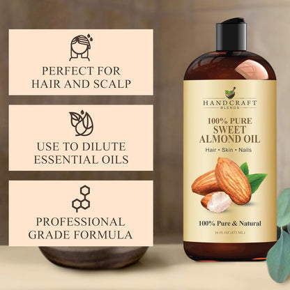 Handcraft Blends Sweet Almond Oil | 100% Pure and Natural | Bath & Body Oil | Premium Grade Carrier Oil..