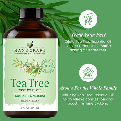 Handcraft Blends Tea Tree Essential Oil – Huge 4 Fl Oz – 100% Pure and Natural – Premium Grade Essential Oil for Diffuser and Aromatherapy..